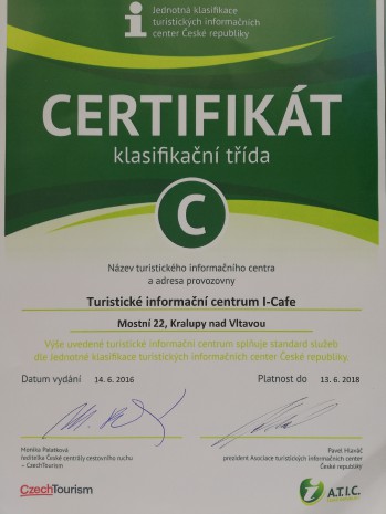 infocentrum iCafé Kralupy nad Vltavou - certifikát